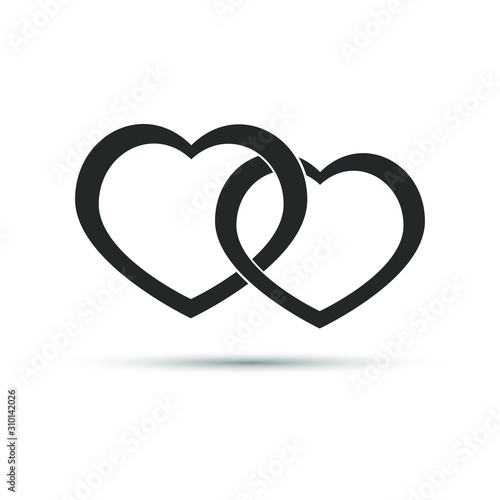 Icon Valentine a pair of intertwined hearts on a white background . Vector