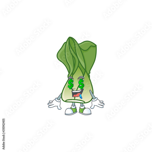 Cute bok choy with Money eye cartoon character design