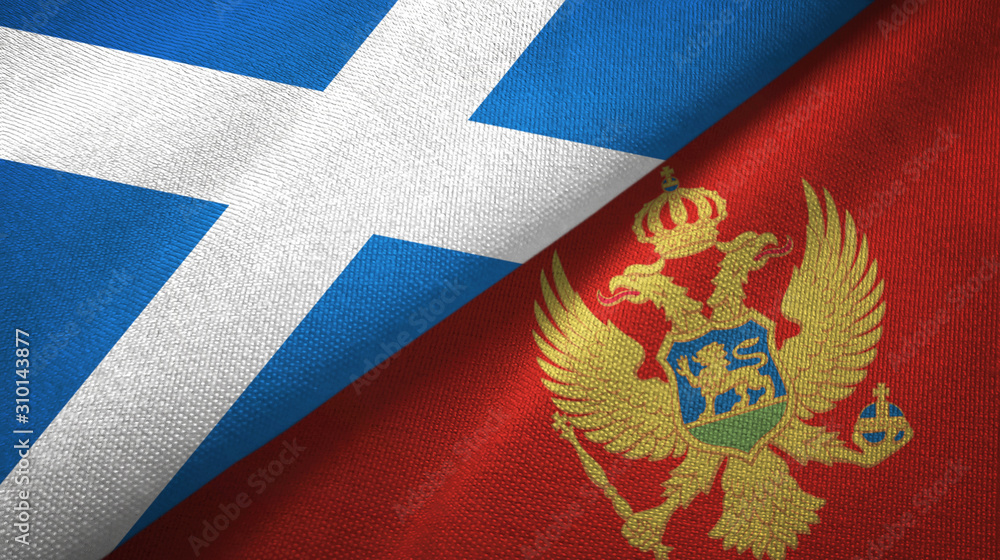 Scotland and Montenegro two flags textile cloth, fabric texture Scotland and Montenegro two flags textile cloth, fabric texture