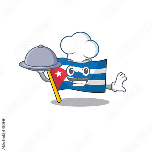 cartoon design flag cuba Scroll as a Chef with food on tray