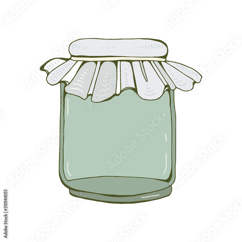 Glass empty jar for canning and preserving. Square shape with right angles. With closed cover. Vector Illustration isolated on white background. Empty container, canned pack
