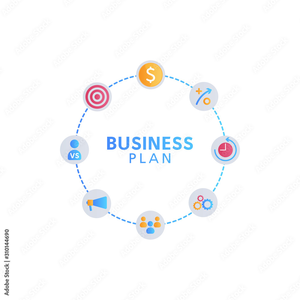 Business plan vector. Chart with icon isolated on white background