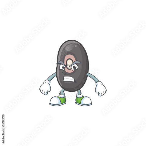 Picture of black beans cartoon character with angry face