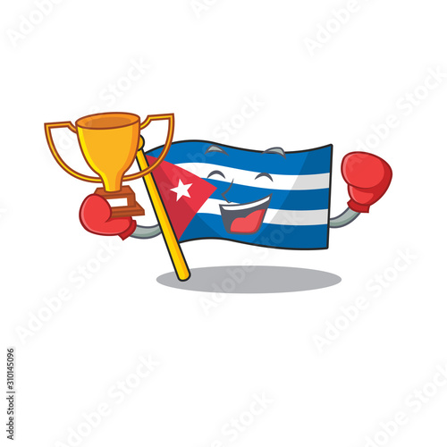 Super cool Boxing winner flag cuba Scroll in mascot cartoon design