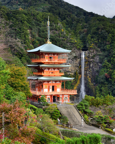 Beautiful view of Nachisan Seigantoji temple and Nachi no Taki waterfall ..It is a part of the UNESCO World Heritage, Sacred Sites and Pilgrimage Routes in the Kii Mountain Range