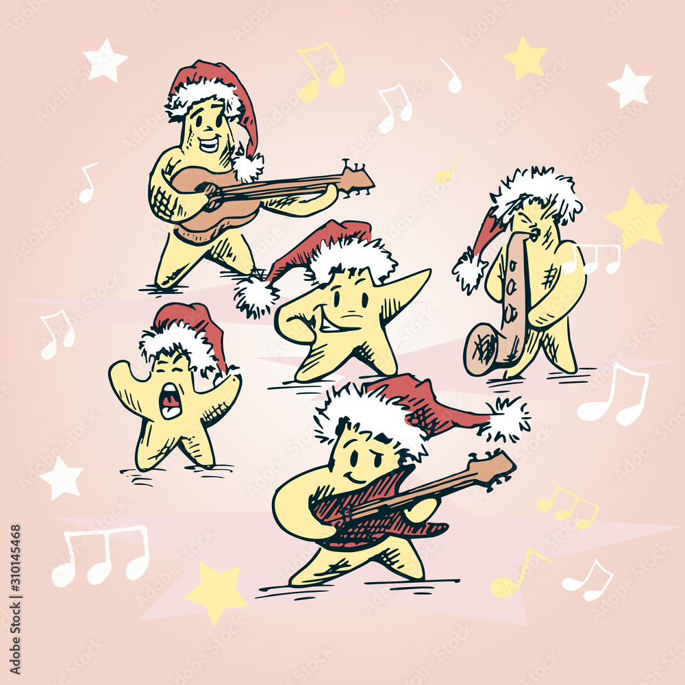 Christmas rock star concert - comic style illustration