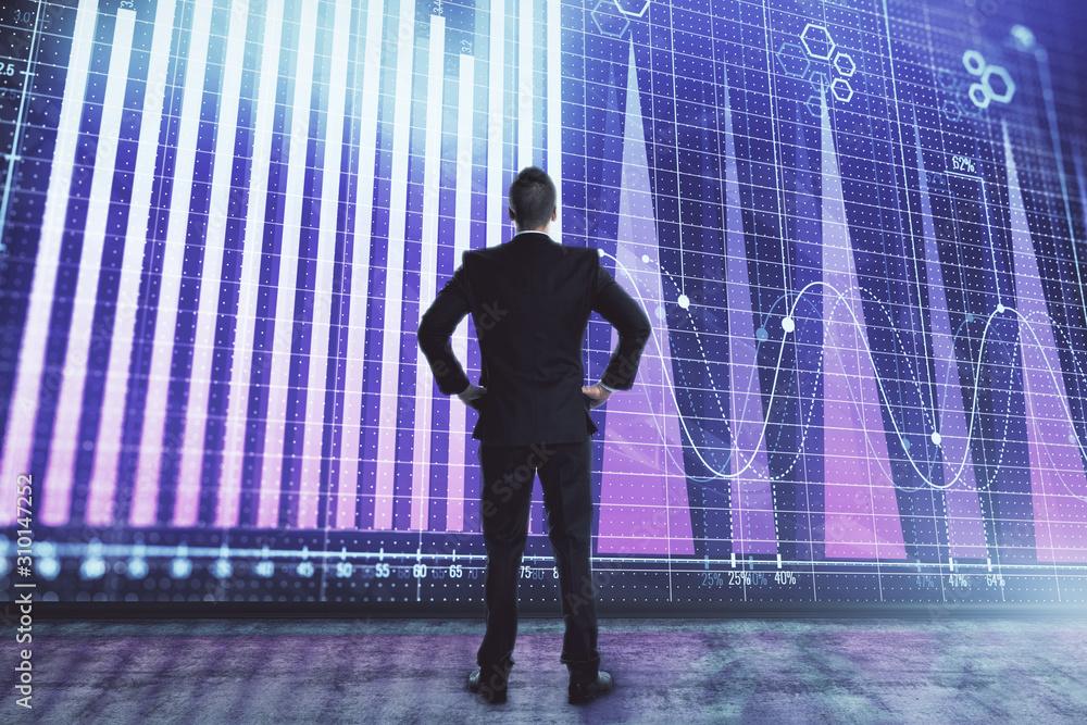 Businessman and forex graph hologram. Double exposure. Concept of financial education and analysis Businessman and forex graph hologram. Double exposure. Concept of financial education and analysis