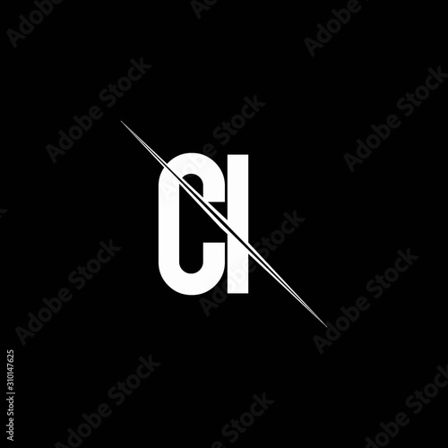 CI logo monogram with slash style design template