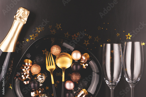 Christmas or New Year composition. Dinner arrangement.