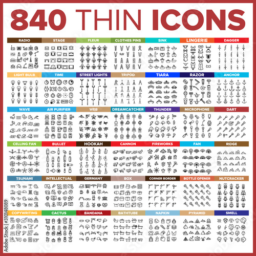 Web Icon Thin Line Big Set Vector. Web Symbol Package Bundle. Isolated Sign For Design Illustrations