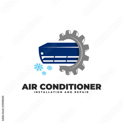 Air Conditioner Installation & Repair Service with Gear Logo Vector Icon Illustration