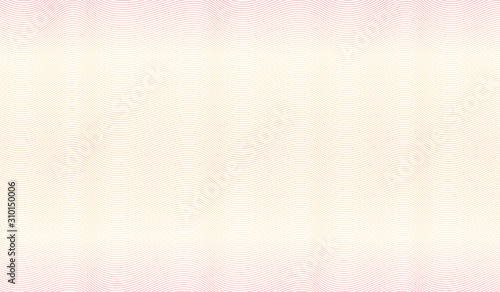 Orange, red, yellow watermark design. Line art zigzag pattern. Waving subtle curves. Vector abstract striped background. Guilloche for money protection, passport, banknote, cheque. EPS10 illustration