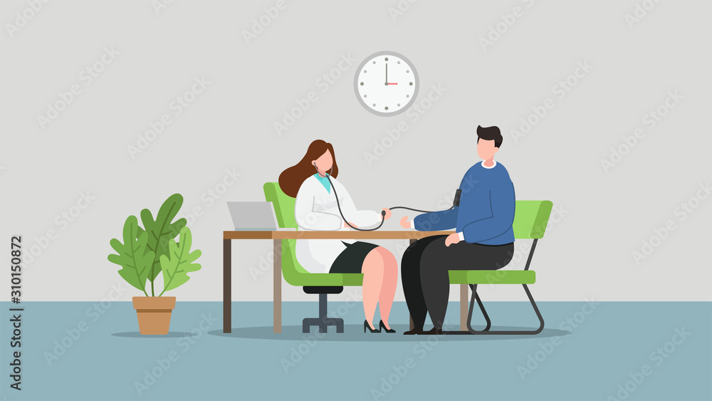 Woman doctor checking patients, vector flat illustration