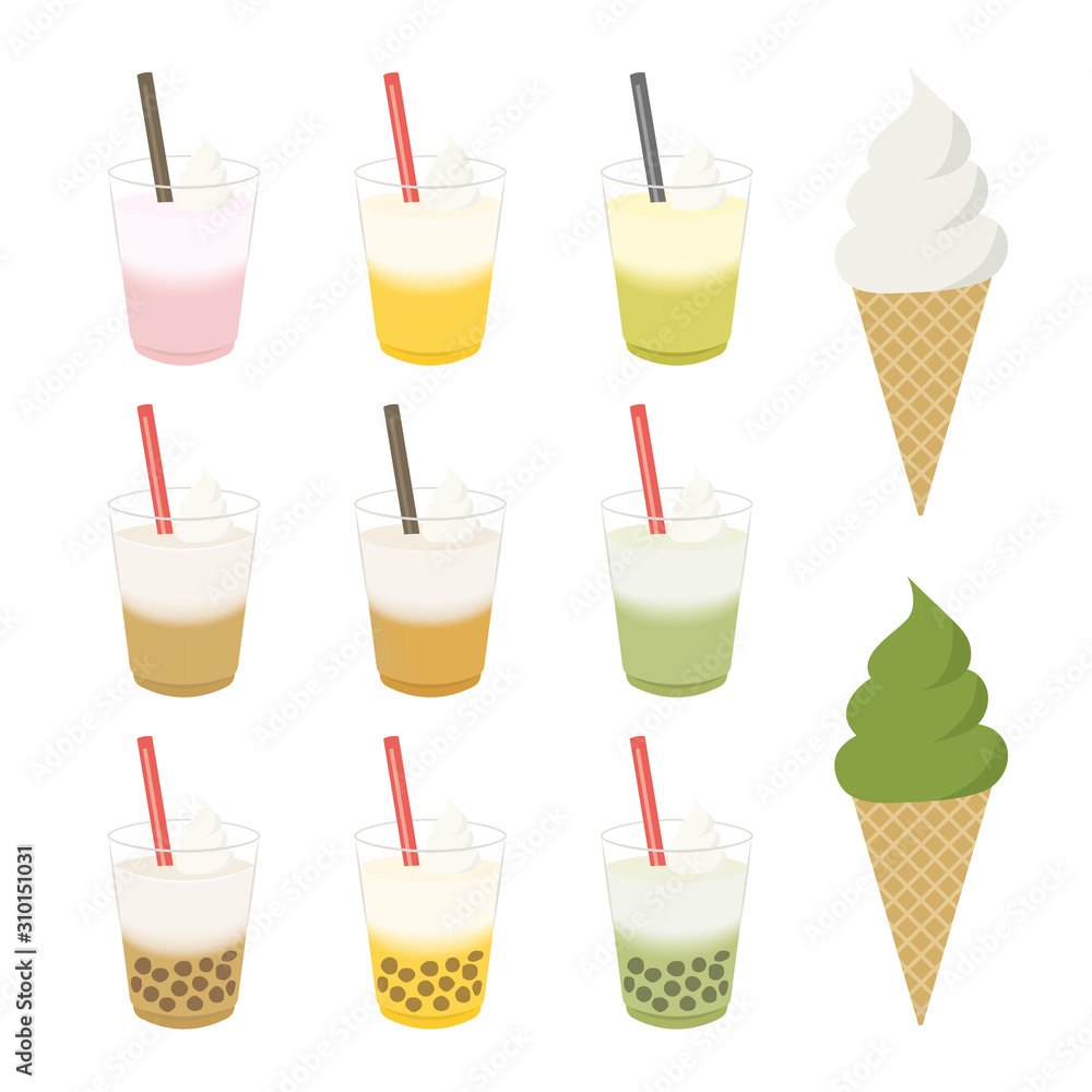 アイスドリンクとソフトクリームのイラストセット Stock Vector Adobe Stock