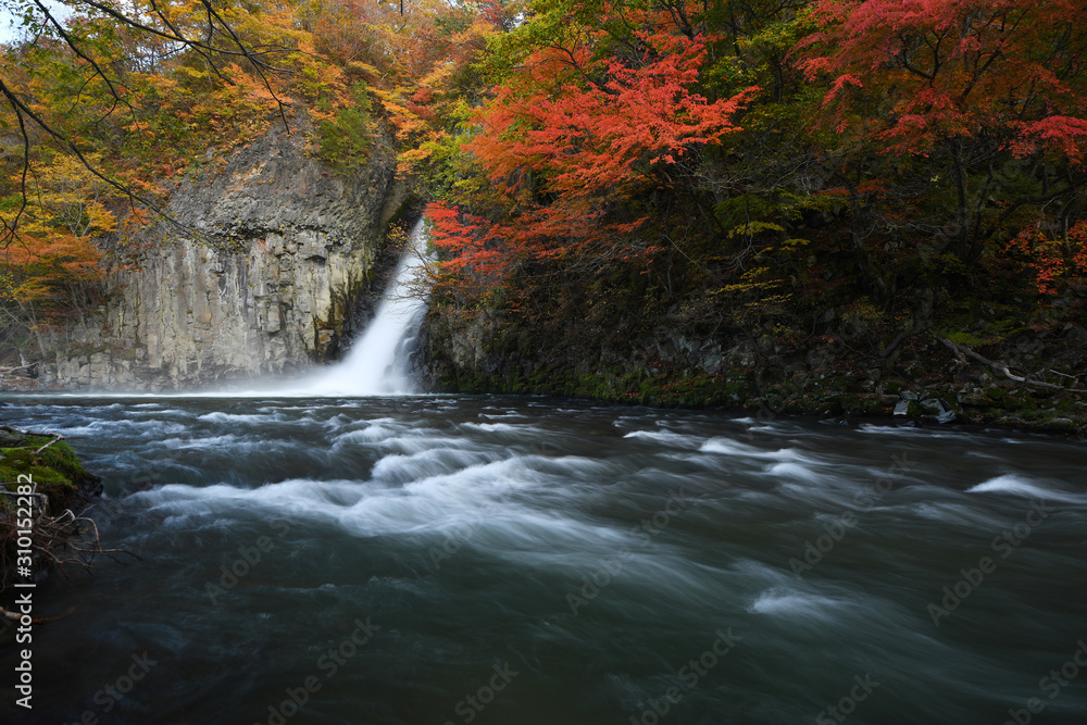 Waterfall stream in Tohoku with Autumn Colors Waterfall stream in Tohoku with Autumn Colors