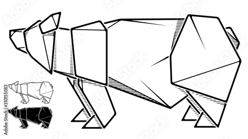 Image of paper bear origami (contour drawing).