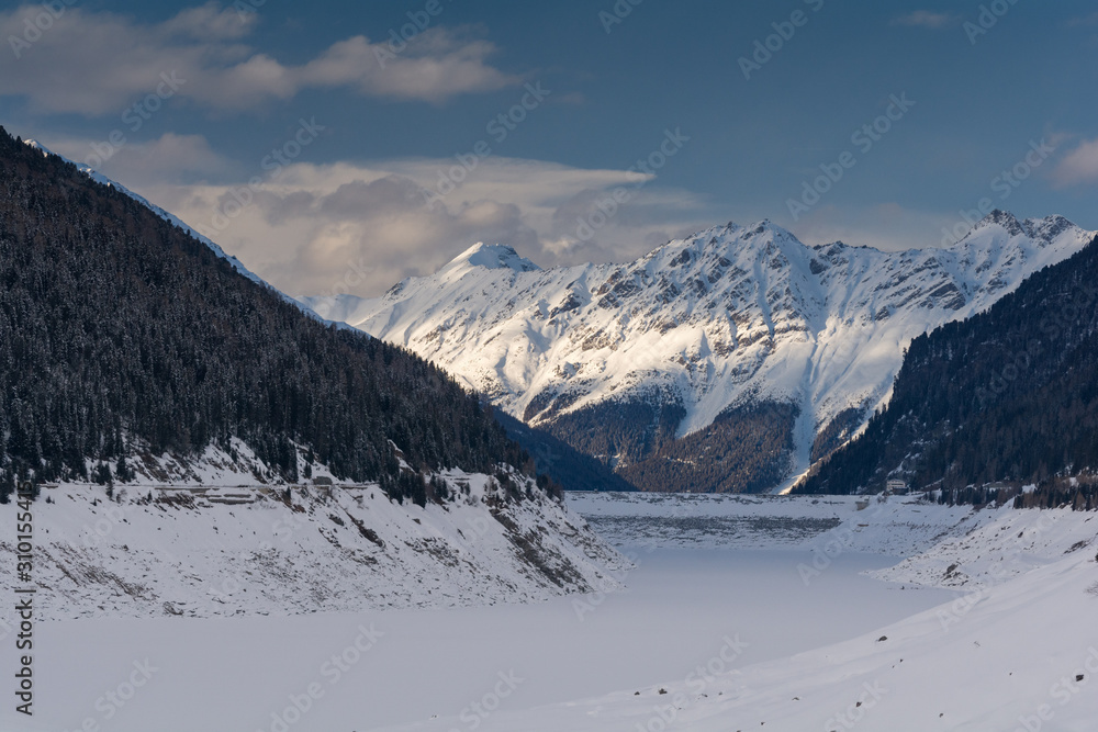 Beautiful view over mountain lake and mountains.View over the Kaunertal lake and valley in Kaunertal,Tyrol, Austria.