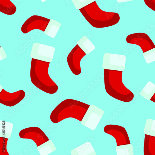 Vector seamless pattern Christmas boots on blue background