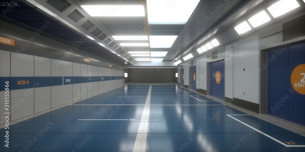 Obraz premium 3d render. Futuristic scifi corridor
