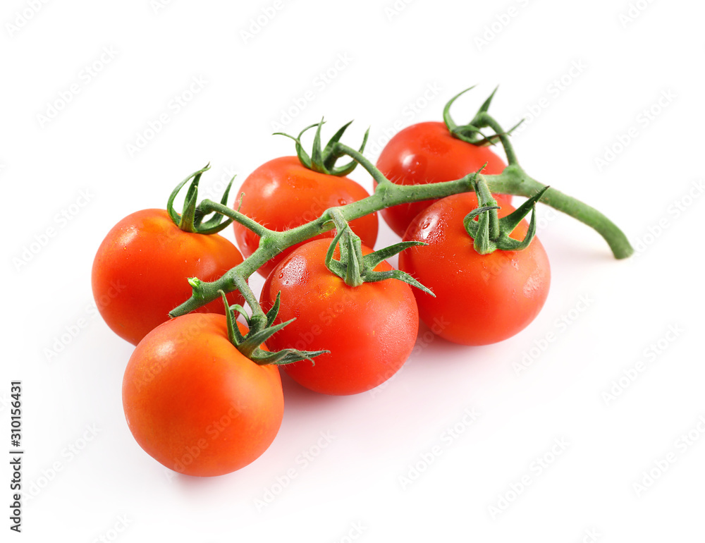 Branch of red ripe tomatoes isolated on white background Branch of red ripe tomatoes isolated on white background
