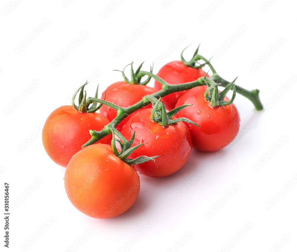 Branch of red ripe tomatoes isolated on white background Branch of red ripe tomatoes isolated on white background