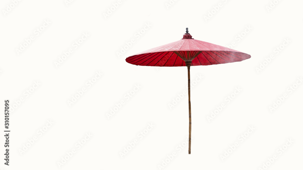 Red umbrella that cuts the background off into a white background