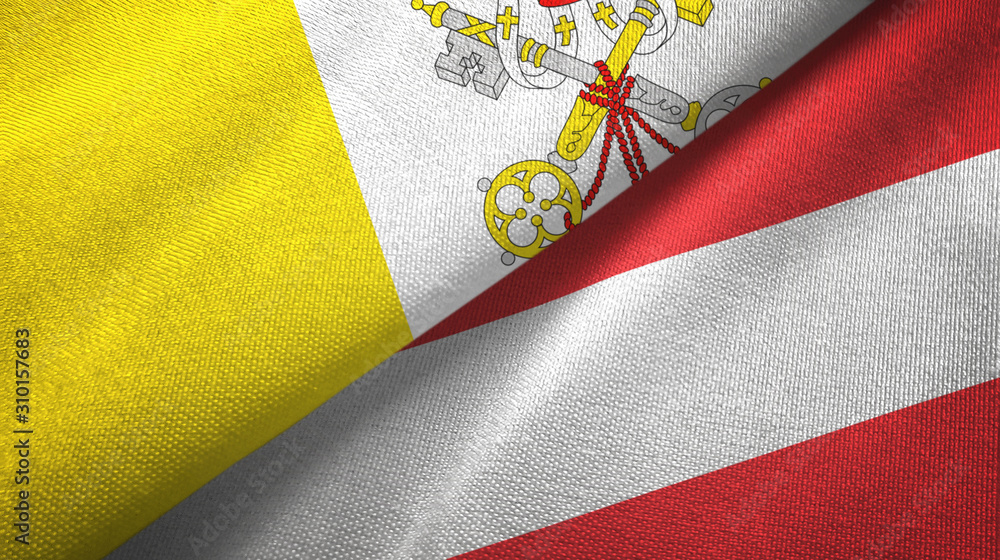 Fototapeta premium Vatican and Austria two flags textile cloth, fabric texture