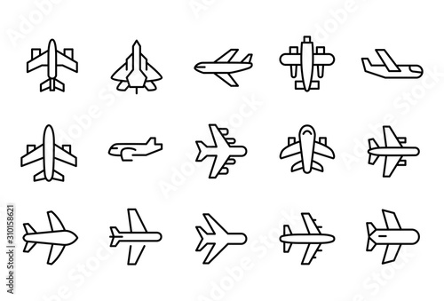 Stroke line icons set of air plane.