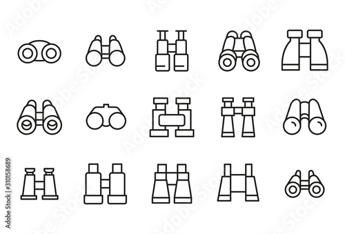 Modern thin line icons set of binoculars.