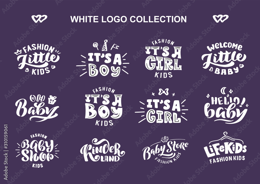 Hand-drawn template vector logo set for shop. Collection of labels, stamps, badges, emblems vector illustration