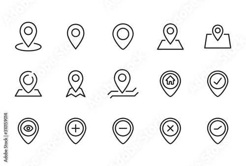 Stroke line icons set of map pin.