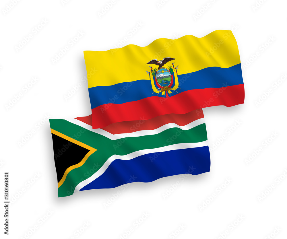 Flags of Ecuador and Republic of South Africa on a white background Flags of Ecuador and Republic of South Africa on a white background