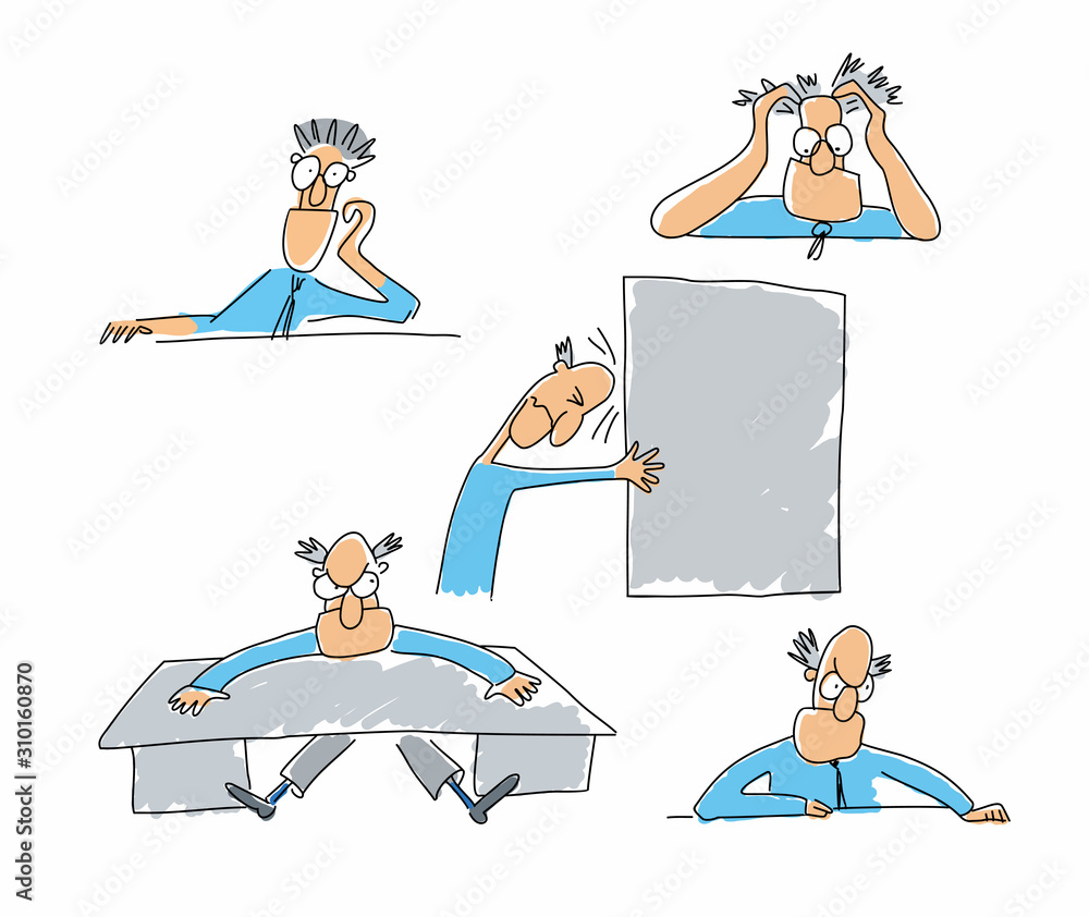 Comic Character in various poses of despair. Vector hand drawing Stock ...