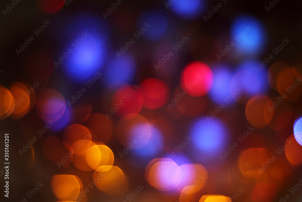 Photo of round blurry lights. soft holiday evening light