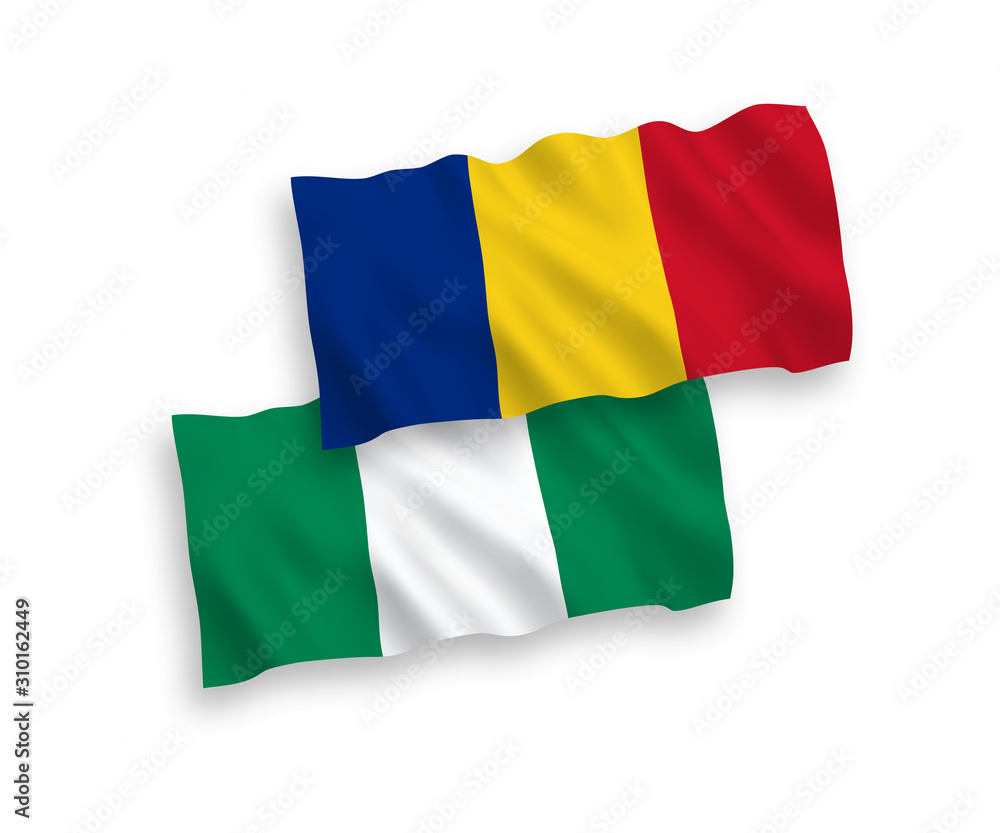 Obraz premium Flags of Romania and Nigeria on a white background
