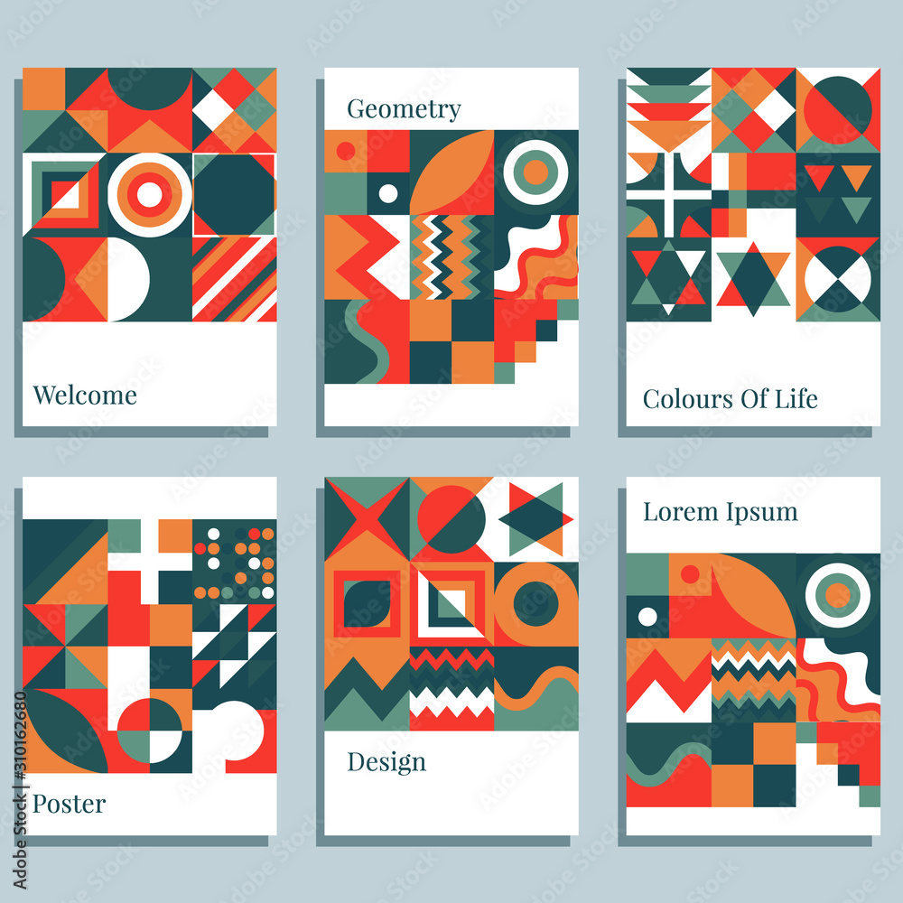 Set of geometric covers. Collection of cool vintage covers. Abstract shapes compositions. vector illustration