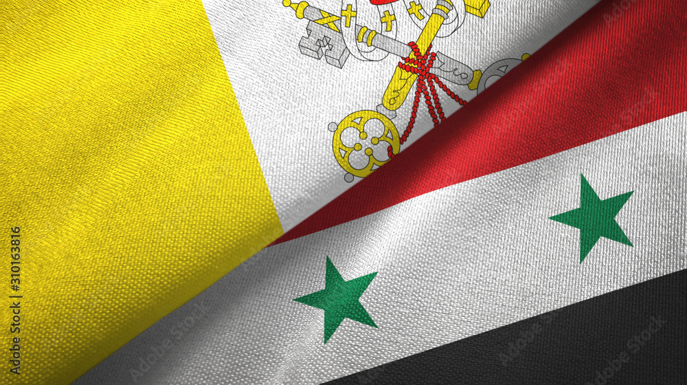 Vatican and Syria two flags textile cloth, fabric texture Vatican and Syria two flags textile cloth, fabric texture