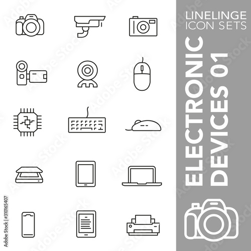 Thin line Icon set of electronic device. Linelinge are the best pictogram pack unique design for all dimensions and devices. Vector graphic, symbol, logo and website content.