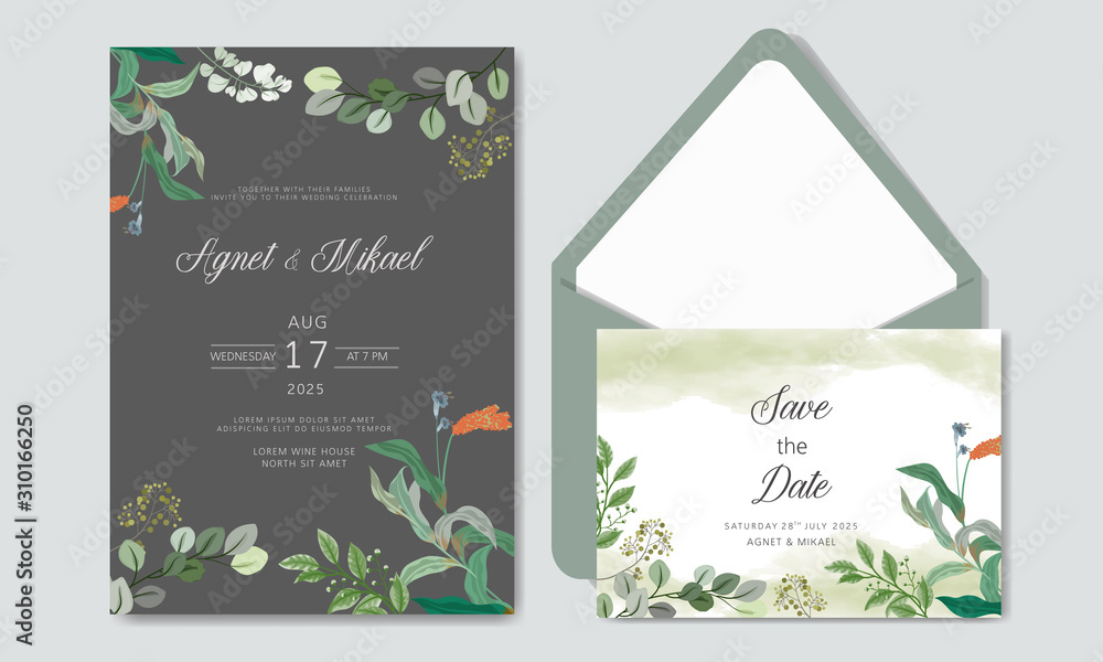 wedding invitation with beautiful and elegant floral