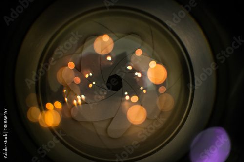 Aperture blades with christmas lights reflection