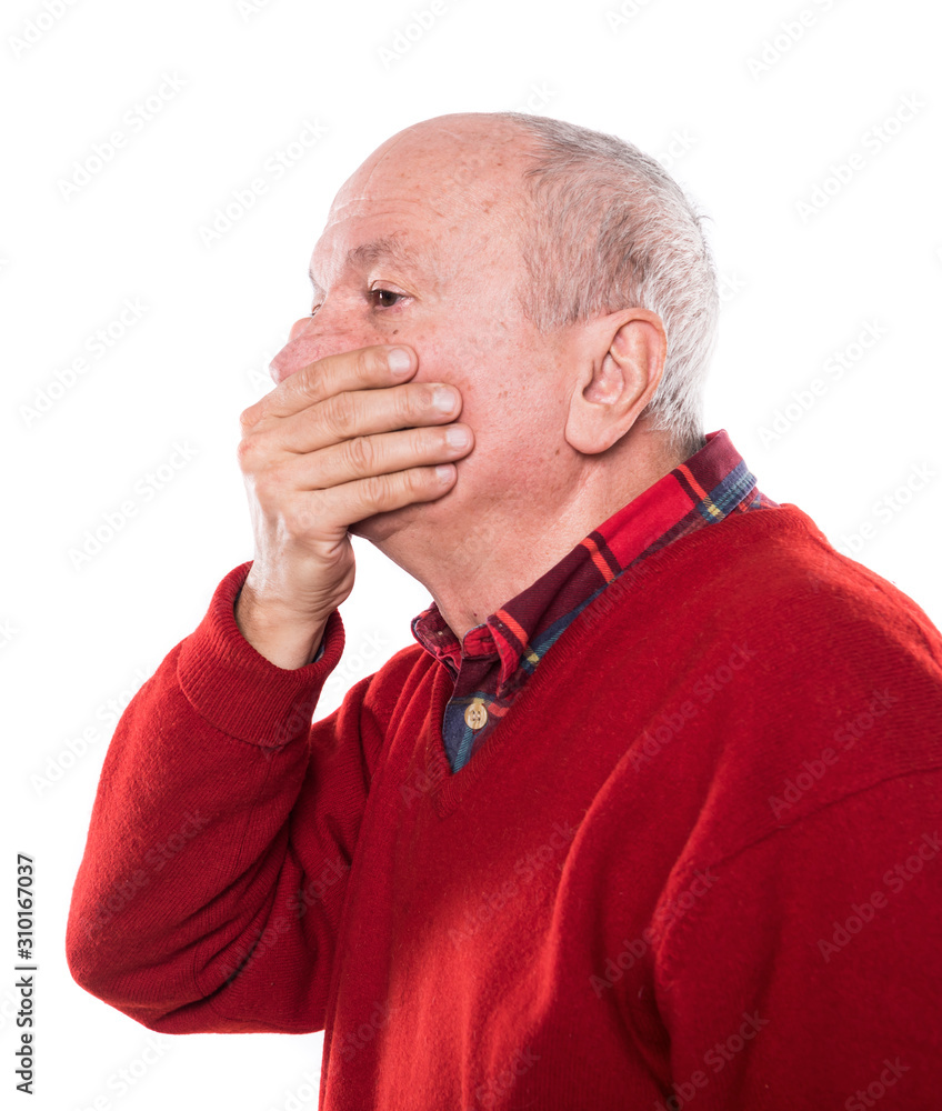 Obraz premium Portrait of an elderly man with face closed by hand