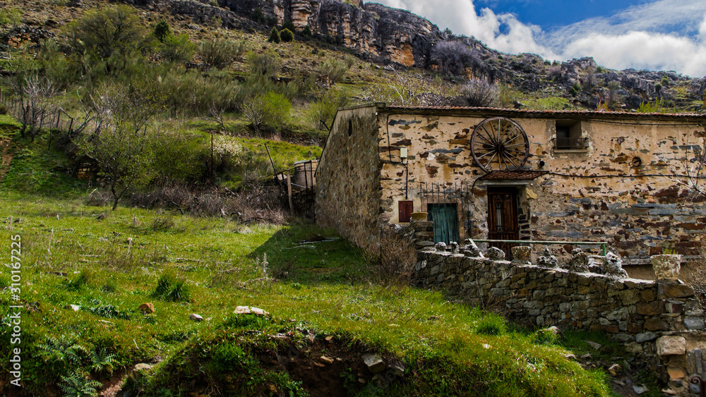 Stone houses in Patones de Arriba, Madrid, Spain.