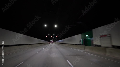 Travelling on a three lane underground tunnel. Westconnex Tunnel.