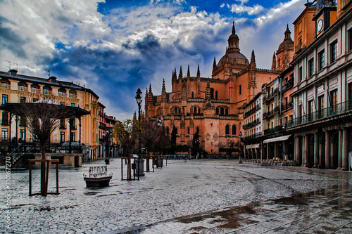 Main Squareand Cathedral of Segovia, Spain. photo