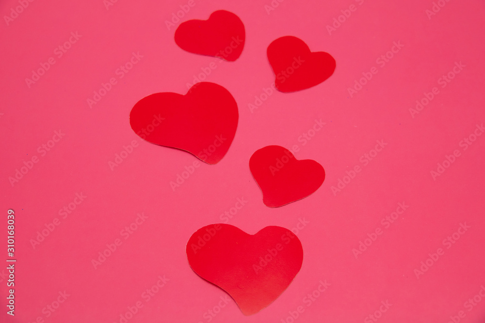 valentines day background with five hearts on pink background valentines day background with five hearts on pink background