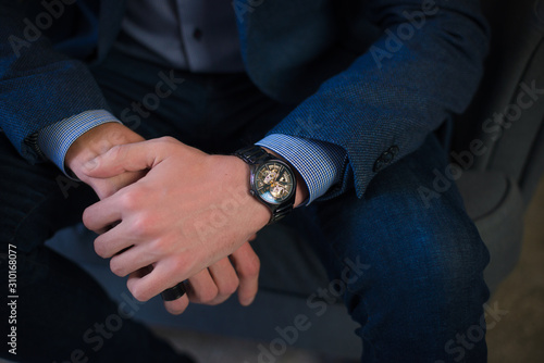 successful man businessman, suit, hands, watch, details