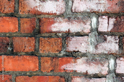 The old wall is made of red brick .Texture or background