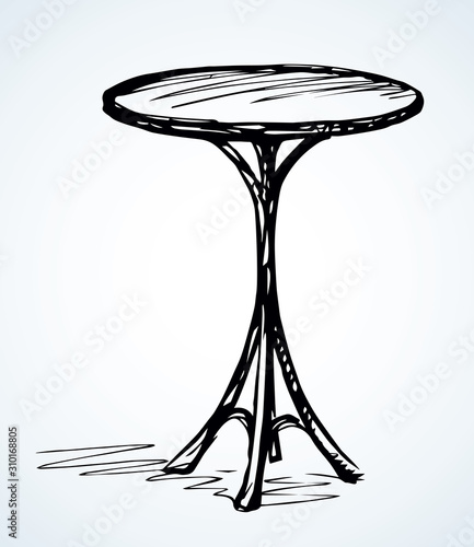 A small round table. Vector sketch drawing