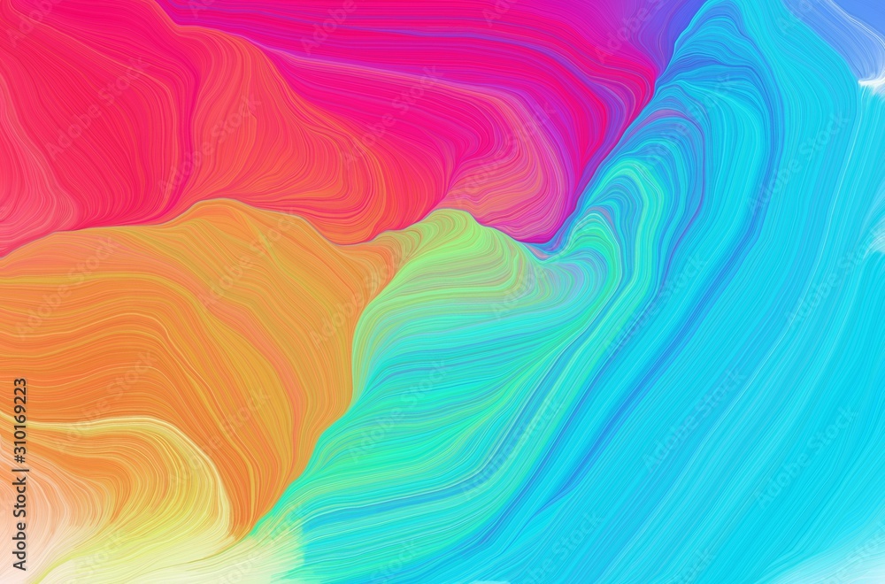 smooth swirl waves background illustration with pastel red, moderate pink and bright turquoise color. can be used as wallpaper, background or texture