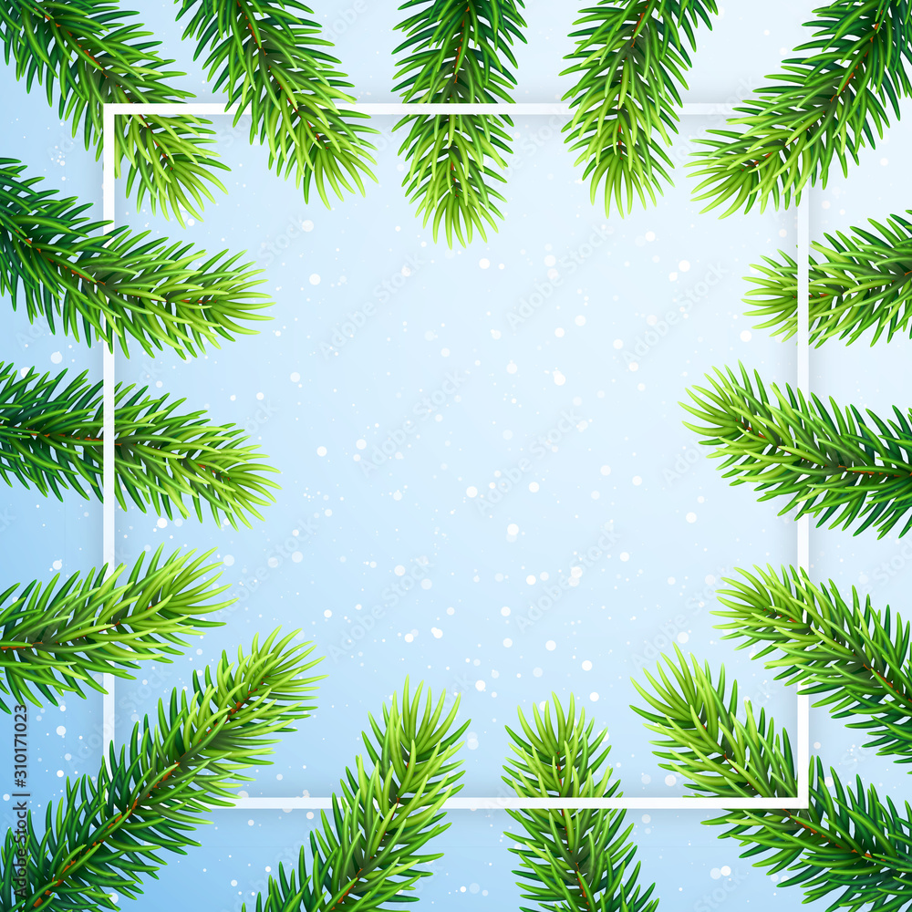 New Year Template with Realistic Green Fir Branches for for your Text, Content, Personal Information.